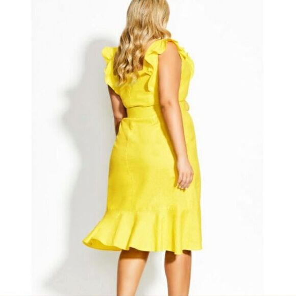 NEW City Chic Frill Thrill Dress Linen Blend Ruffle Detail in Zest Yellow XS/14 - Picture 2 of 9